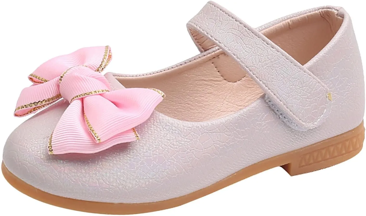 Toddler Girls Mary Jane Ballet Flats Bow Flower Wedding Party Ballerina Dress Shoes Ankle Strap Low Heel Sandal