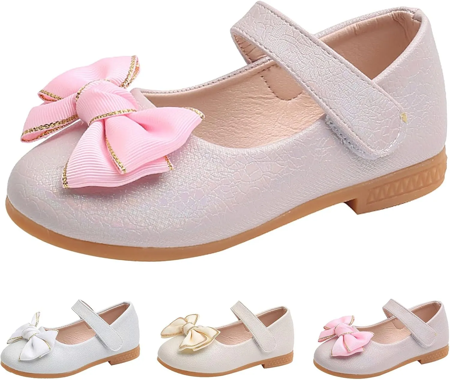 Toddler Girls Mary Jane Ballet Flats Bow Flower Wedding Party Ballerina Dress Shoes Ankle Strap Low Heel Sandal