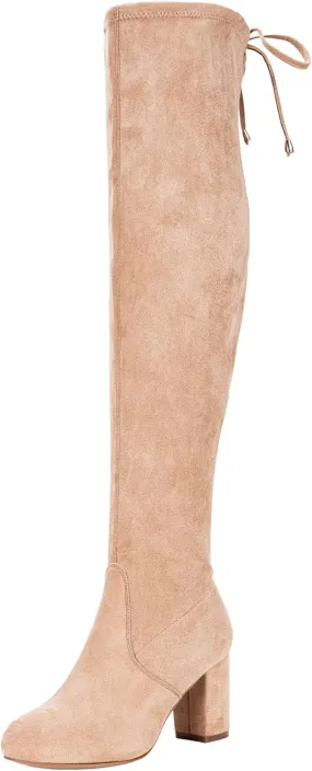 Vepose Women's Over The Knee High Boots Suede Thigh High Boot 3 Inch Chunky Heels Zipper Adjustable Opening Shoes