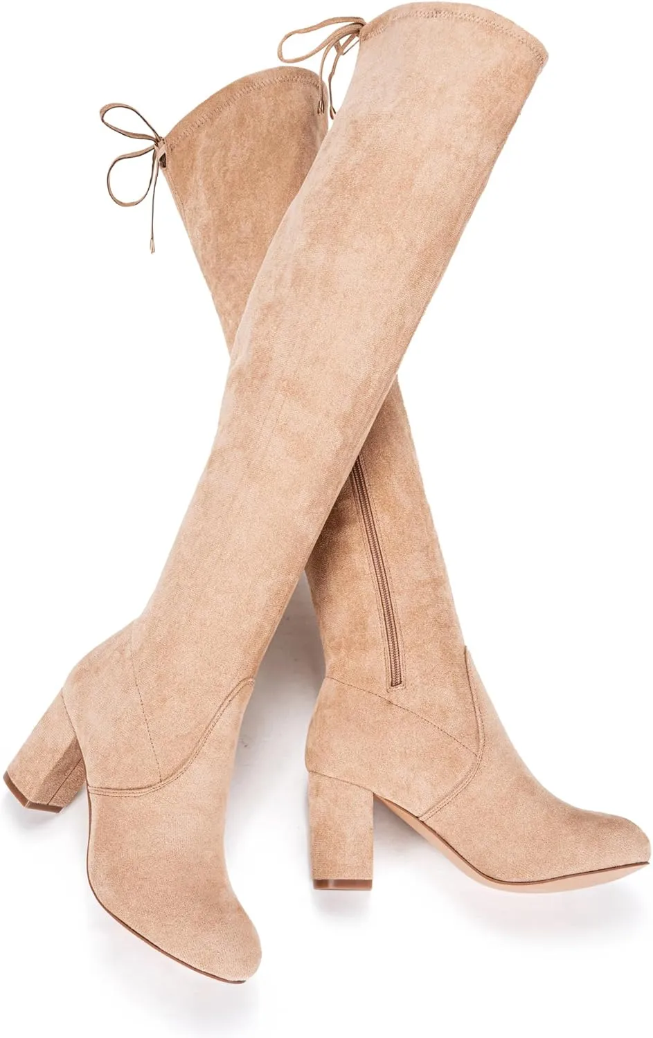 Vepose Women's Over The Knee High Boots Suede Thigh High Boot 3 Inch Chunky Heels Zipper Adjustable Opening Shoes