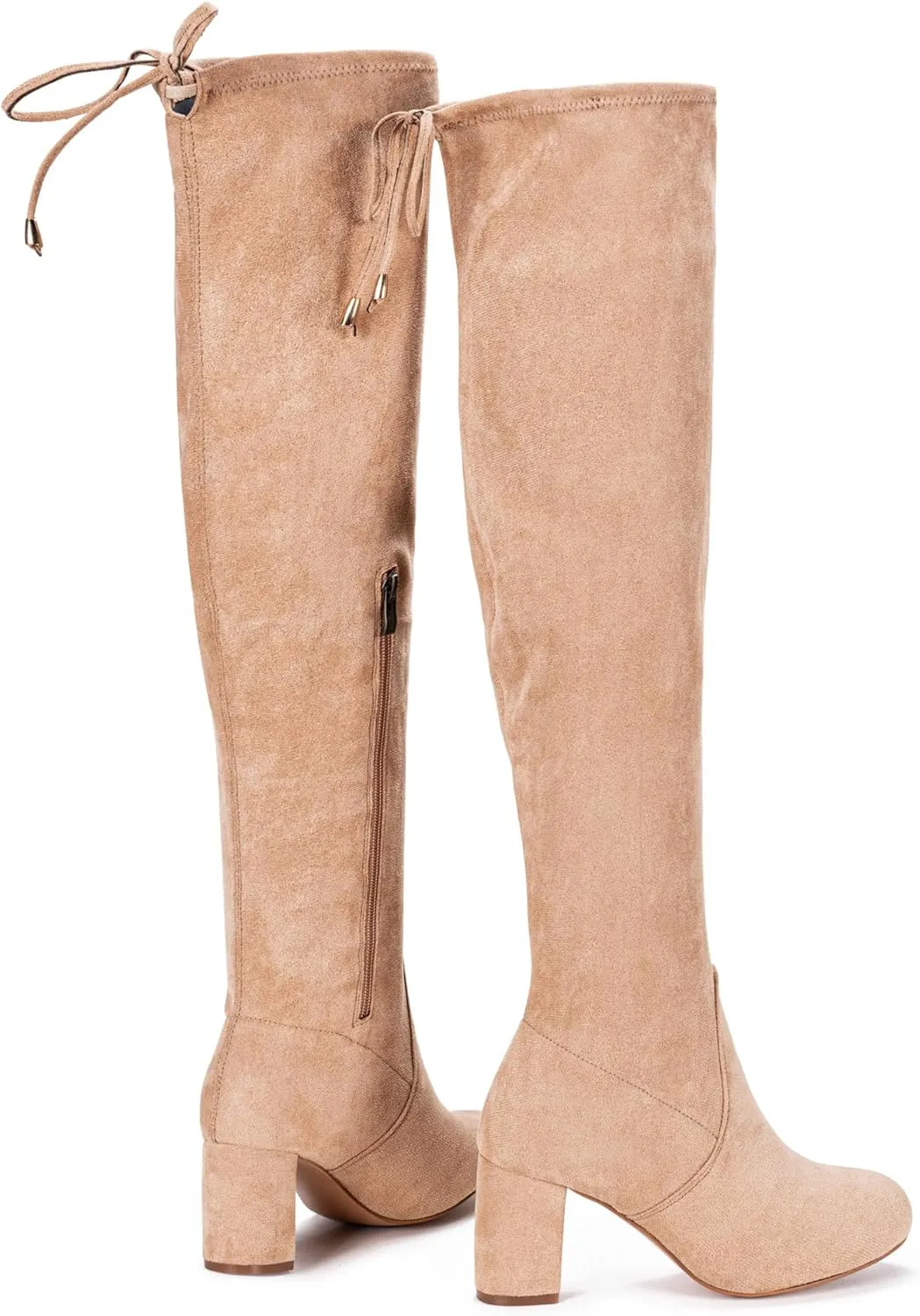 Vepose Women's Over The Knee High Boots Suede Thigh High Boot 3 Inch Chunky Heels Zipper Adjustable Opening Shoes