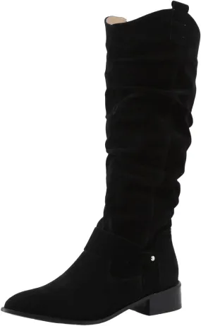Winter Boots For Women Retro Solid Color Thigh High Boots Pleated Suede Chunky Heeled Knee High Cowgirl Boots