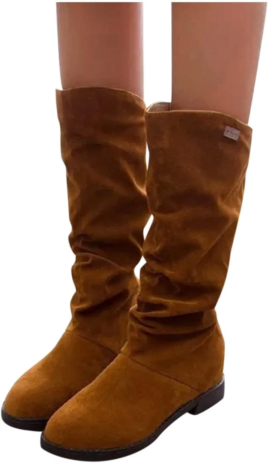 Winter Boots For Women Suede Flats Thigh High Boots Pull On Knee High Boots Mid Calf Fall Winter Warm Boots