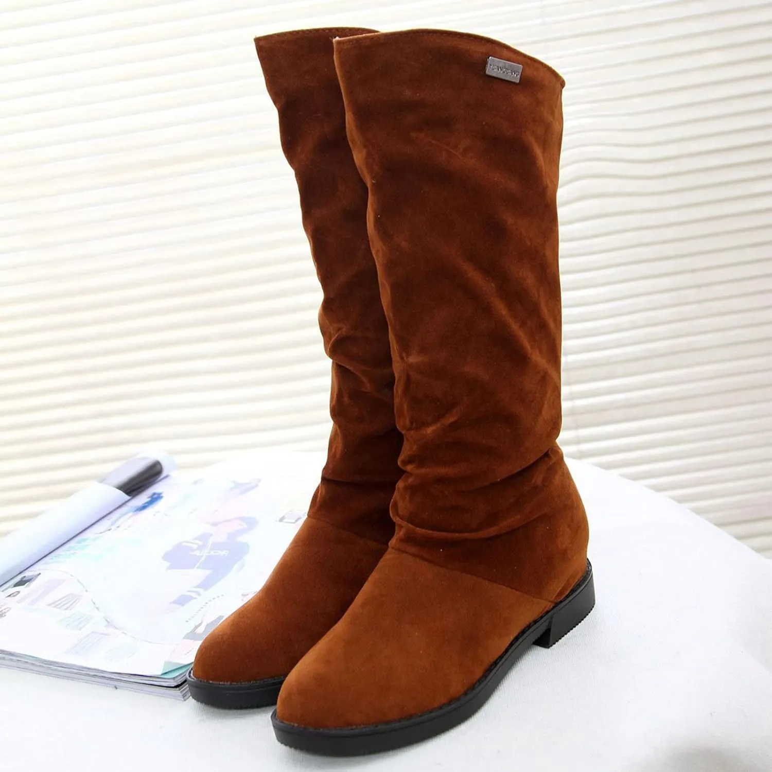 Winter Boots For Women Suede Flats Thigh High Boots Pull On Knee High Boots Mid Calf Fall Winter Warm Boots