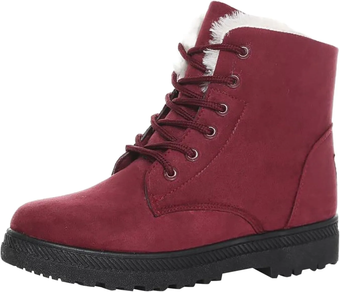 Winter Boots for Women Wide Width,Warm Fur Lined Snow Boots Casual Lace Up Ankle Boots Platform Round ToeFlat Boots