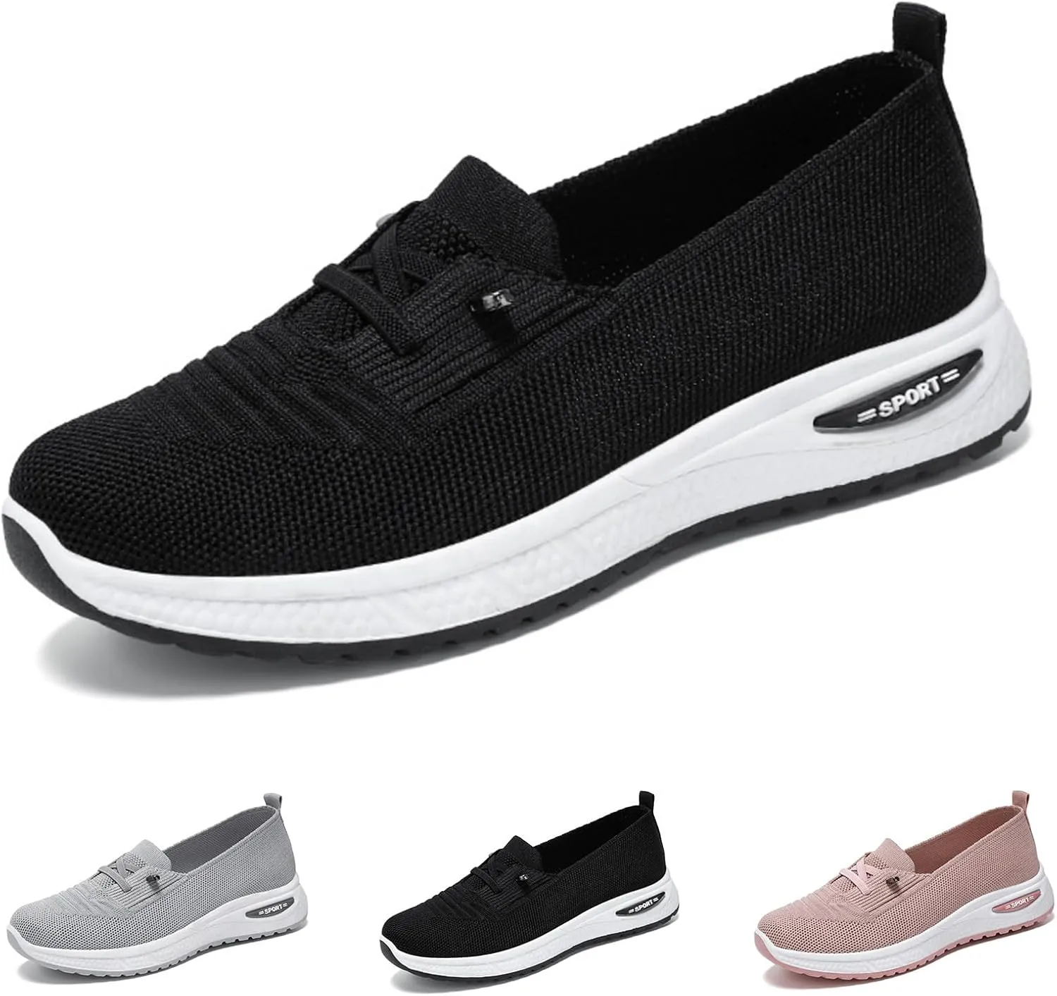 Women Walking Shoes Slip On Orthopedic Sneakers Woven Breathable Soft Slip On Arch Support Shoes Running Jogging Sneaker Lightweight Wide Width Non-Slip Shoe