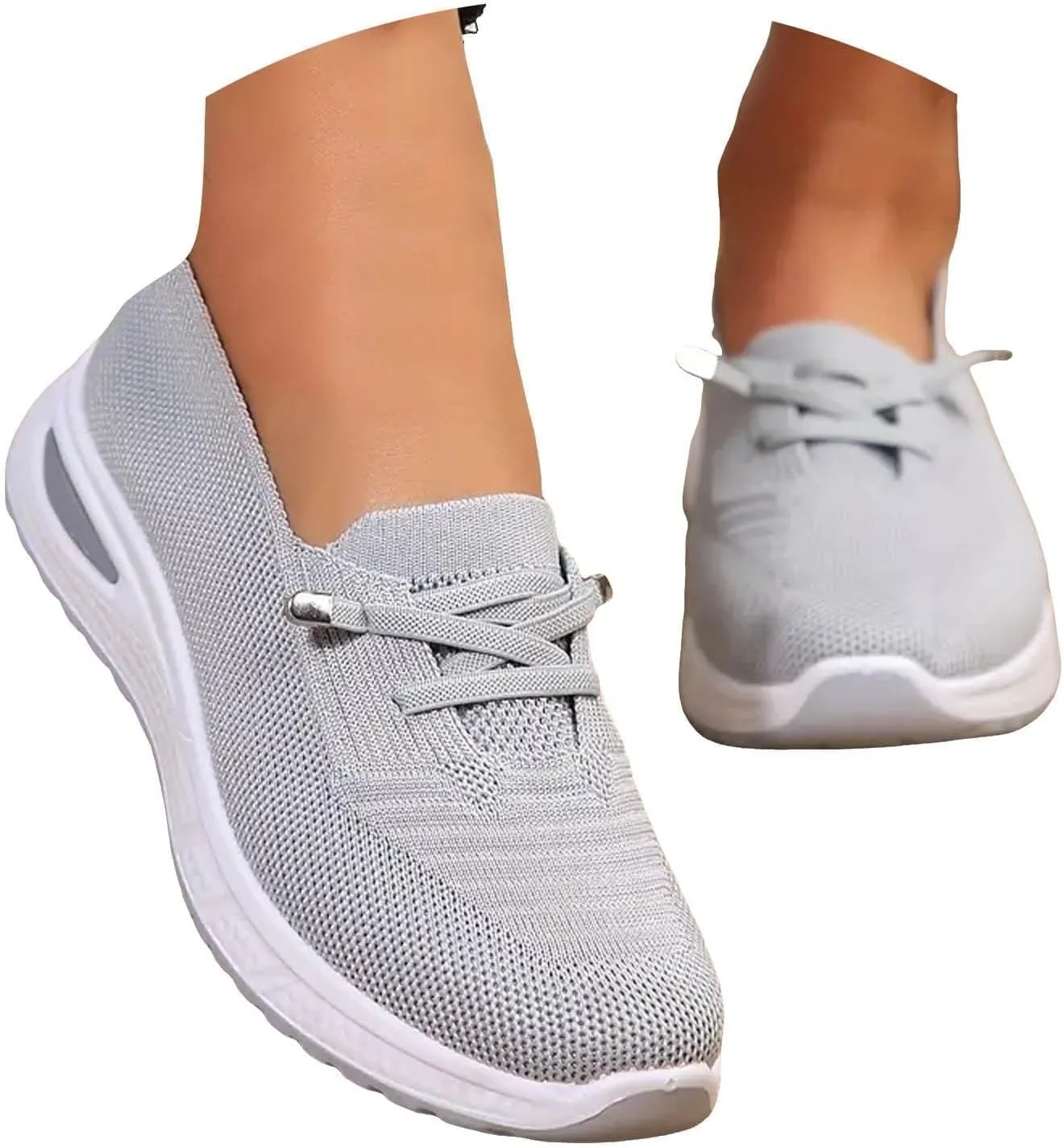 Women Walking Shoes Slip On Orthopedic Sneakers Woven Breathable Soft Slip On Arch Support Shoes Running Jogging Sneaker Lightweight Wide Width Non-Slip Shoe