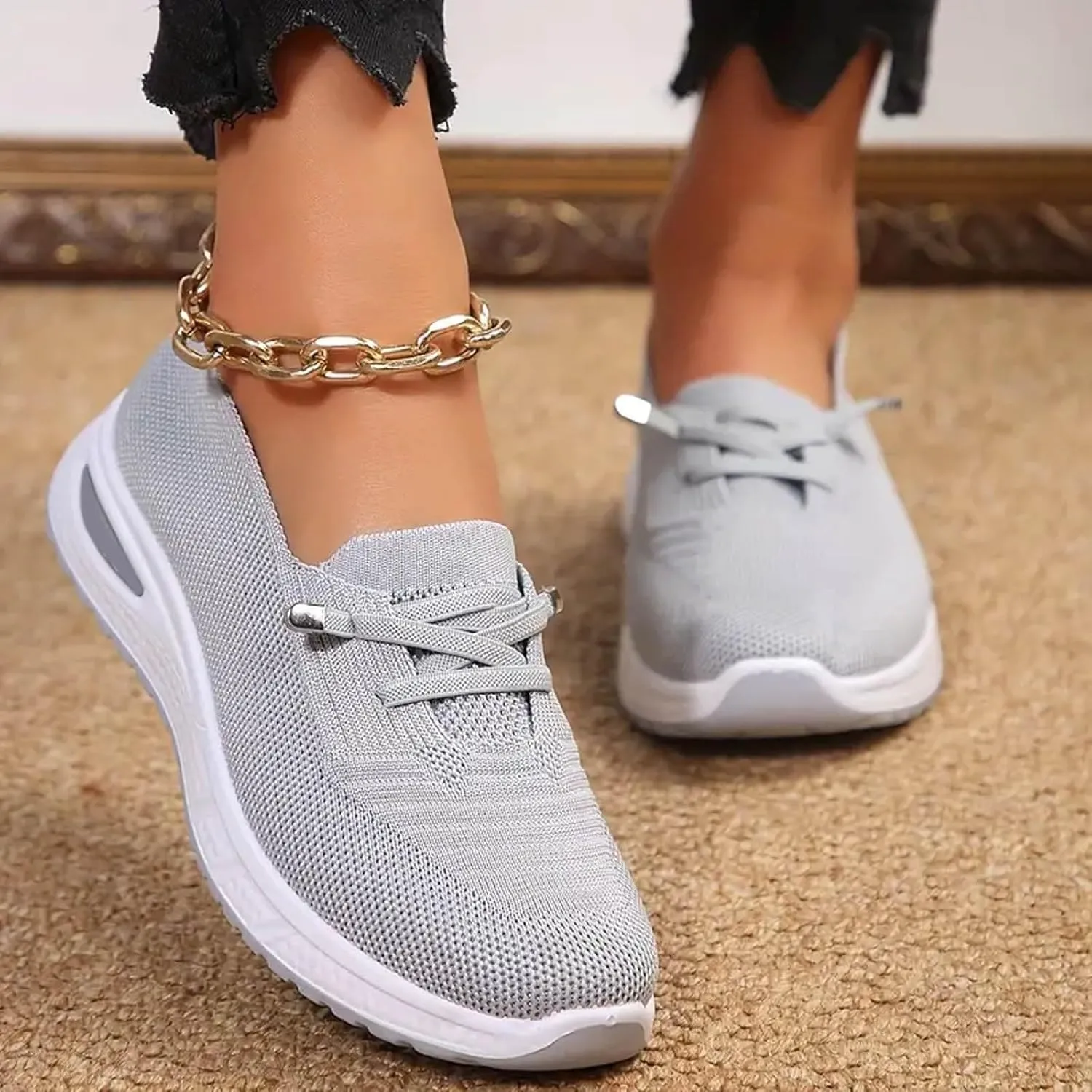 Women Walking Shoes Slip On Orthopedic Sneakers Woven Breathable Soft Slip On Arch Support Shoes Running Jogging Sneaker Lightweight Wide Width Non-Slip Shoe