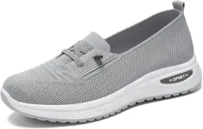 Women Walking Shoes Slip On Orthopedic Sneakers Woven Breathable Soft Slip On Arch Support Shoes Running Jogging Sneaker Lightweight Wide Width Non-Slip Shoe