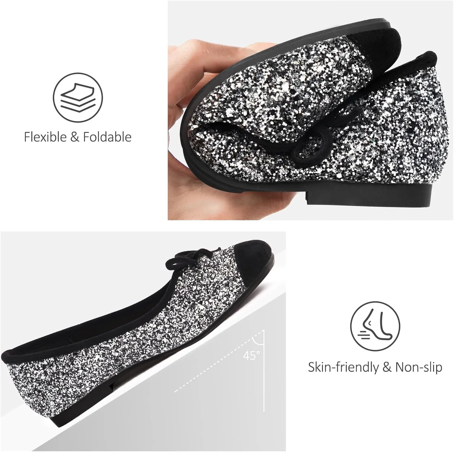 Women's Ballet Flats Cap Toe Bow Flats Two Tone Slip On Flats Comfort Square Toe Dressy Flat Shoes for Casual Work