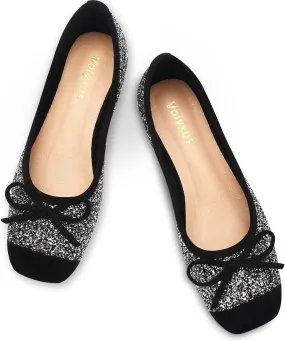 Women's Ballet Flats Cap Toe Bow Flats Two Tone Slip On Flats Comfort Square Toe Dressy Flat Shoes for Casual Work