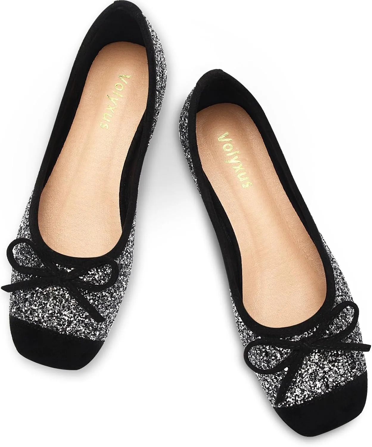 Women's Ballet Flats Cap Toe Bow Flats Two Tone Slip On Flats Comfort Square Toe Dressy Flat Shoes for Casual Work