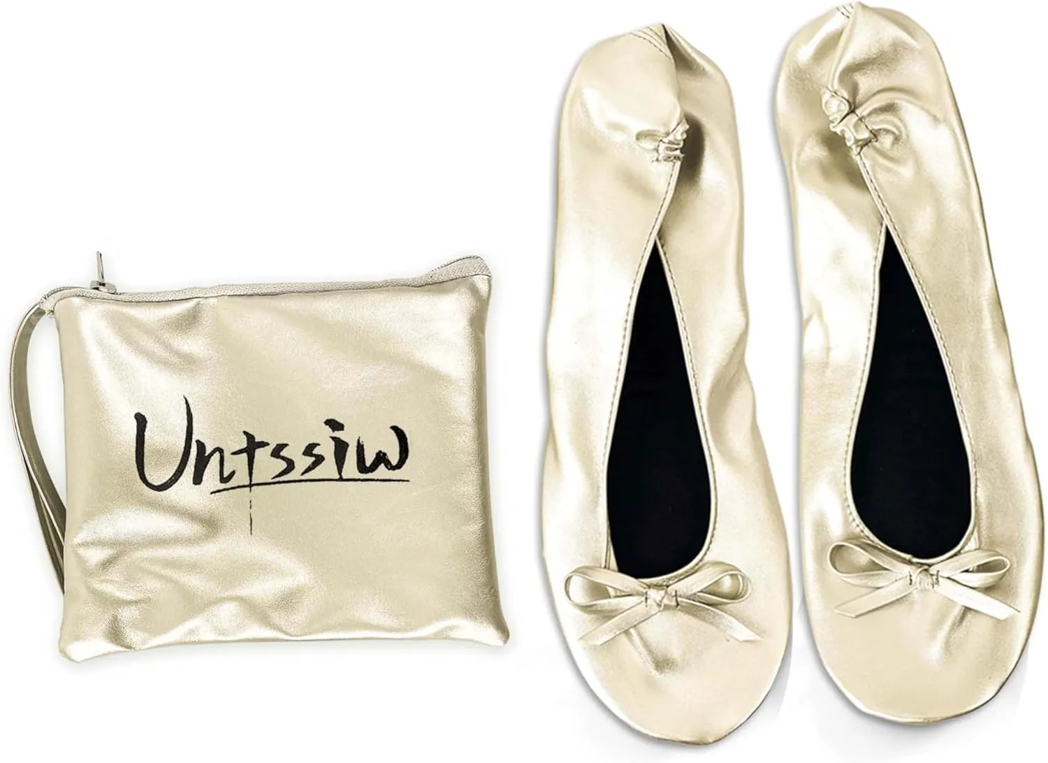 Women's Foldable Portable Ballet Flat Roll Up Slipper Shoes with Travel Pouch - Fold Up Ballet Flats for Women - Black,Silver,Gold,Pink