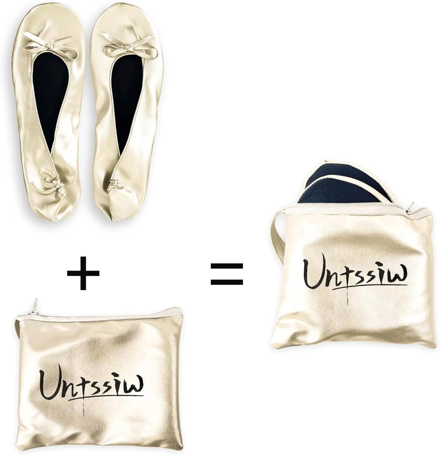 Women's Foldable Portable Ballet Flat Roll Up Slipper Shoes with Travel Pouch - Fold Up Ballet Flats for Women - Black,Silver,Gold,Pink