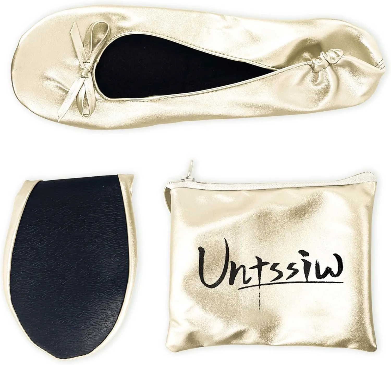 Women's Foldable Portable Ballet Flat Roll Up Slipper Shoes with Travel Pouch - Fold Up Ballet Flats for Women - Black,Silver,Gold,Pink