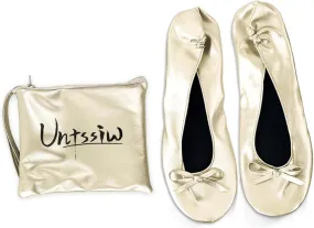 Women's Foldable Portable Ballet Flat Roll Up Slipper Shoes with Travel Pouch - Fold Up Ballet Flats for Women - Black,Silver,Gold,Pink