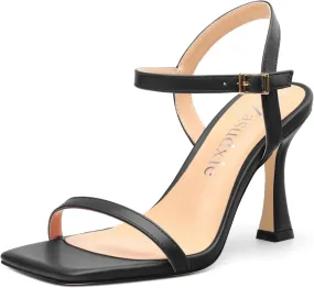 Womens Heels Sandals, Sexy Strappy Stiletto High Heel Sandals for Women Open Square Toe Adjustable Buckle Ankle Strap High Heel Sandals Prom Dress Pumps 3.35 Inch