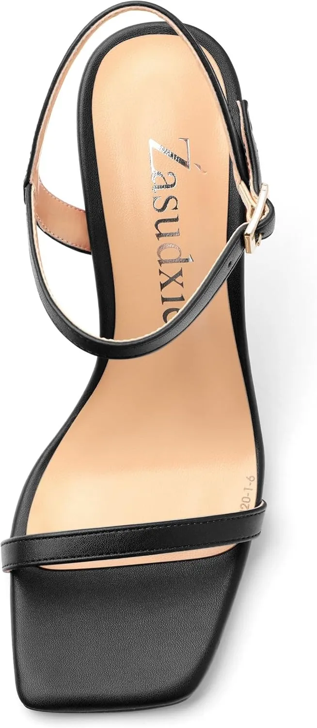 Womens Heels Sandals, Sexy Strappy Stiletto High Heel Sandals for Women Open Square Toe Adjustable Buckle Ankle Strap High Heel Sandals Prom Dress Pumps 3.35 Inch