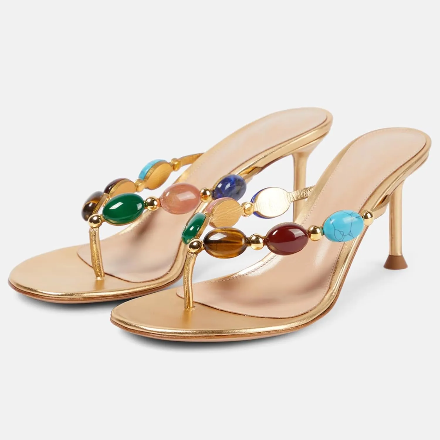 Women's Jewelled Thong Strappy Sandal Summer Mules Mid Kitten Heels Flip Flop Open Toe Fashion Wedding Party Dress Thong Shoes