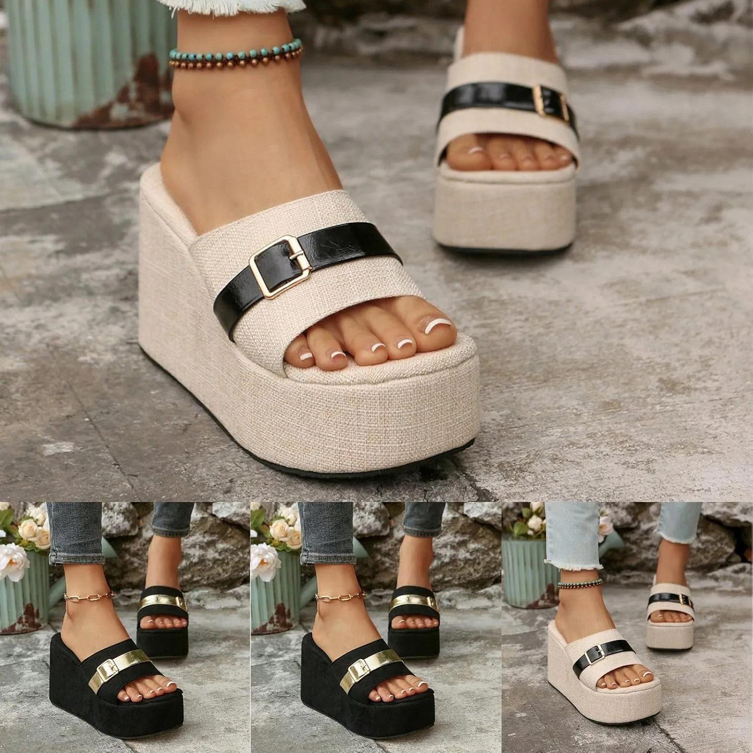 Women's Open Toe High Heel Slide Sandals Comfortable Footbed Summer Fashion Slippers for Dating Vacation Casual Wear