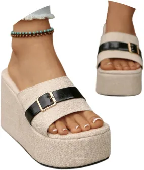 Women's Open Toe High Heel Slide Sandals Comfortable Footbed Summer Fashion Slippers for Dating Vacation Casual Wear