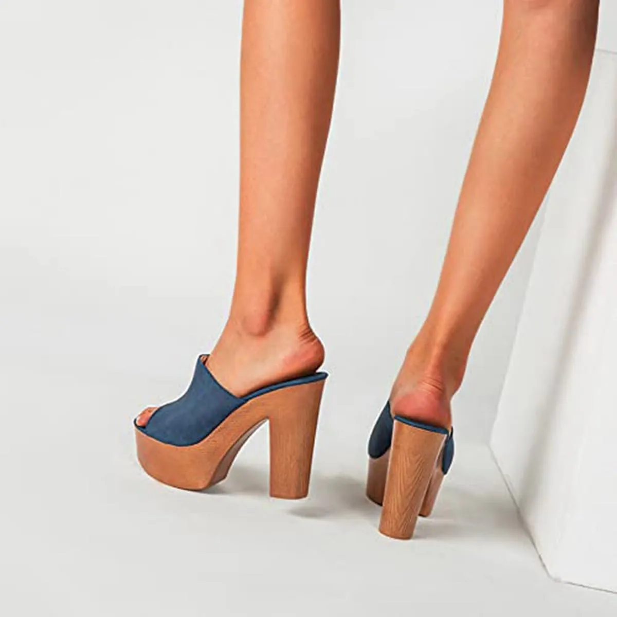 Women's Peep Toe Platform Chunky High Heel Mule Sandals Slip On Wedge Slides Sandals Comfortable Dress Sandals