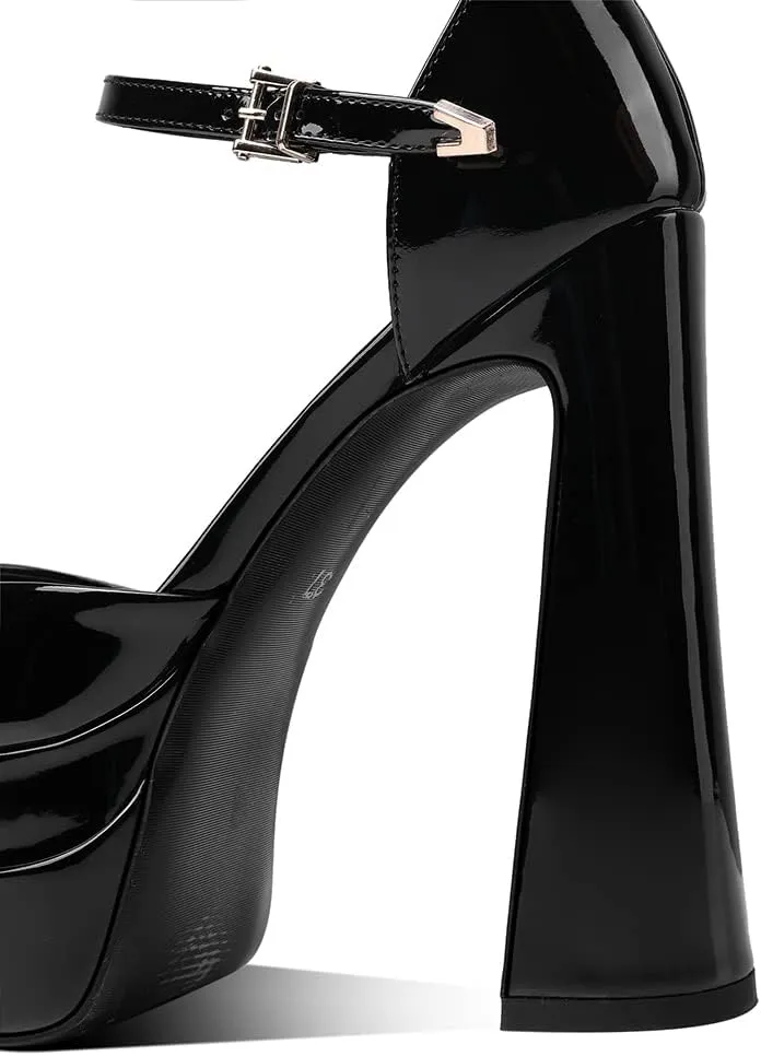 Womens Platform Heels Chunky High Block Heels Pointed Toe Pumps