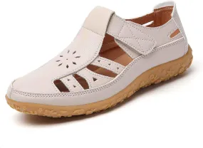 Women's Summer Sandals Breathable Perforated Casual Shoes Comfortable Flat Footbed Fashionable Closed Toe Beach Walking