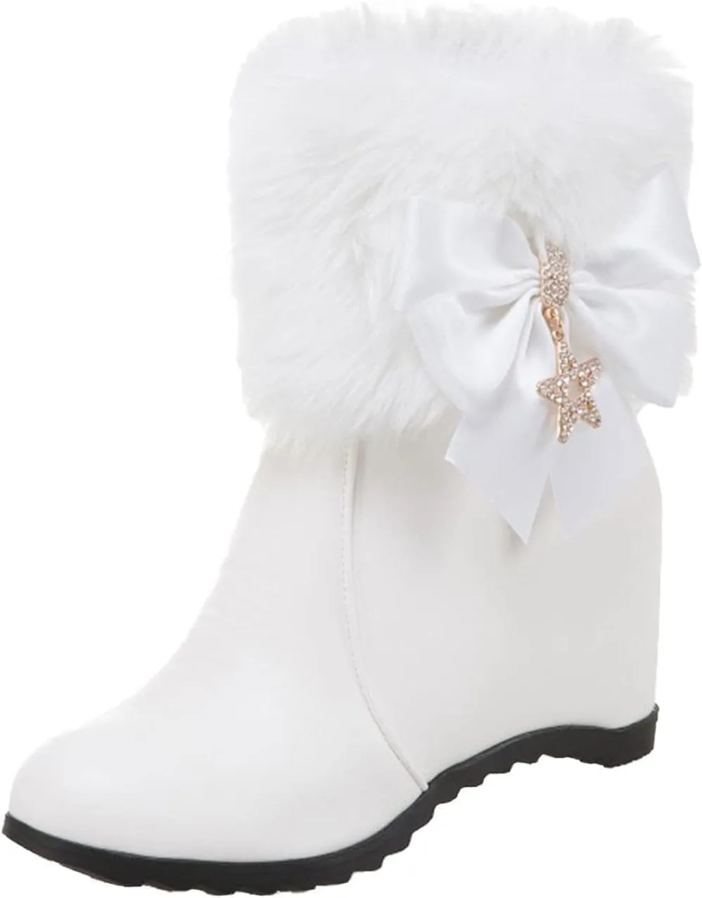 Women's Wedge Ankle Booties Side Zipper Outdoor Faux Fur Lined Warm Winter Boots Height Increase Knight Boots Shoes