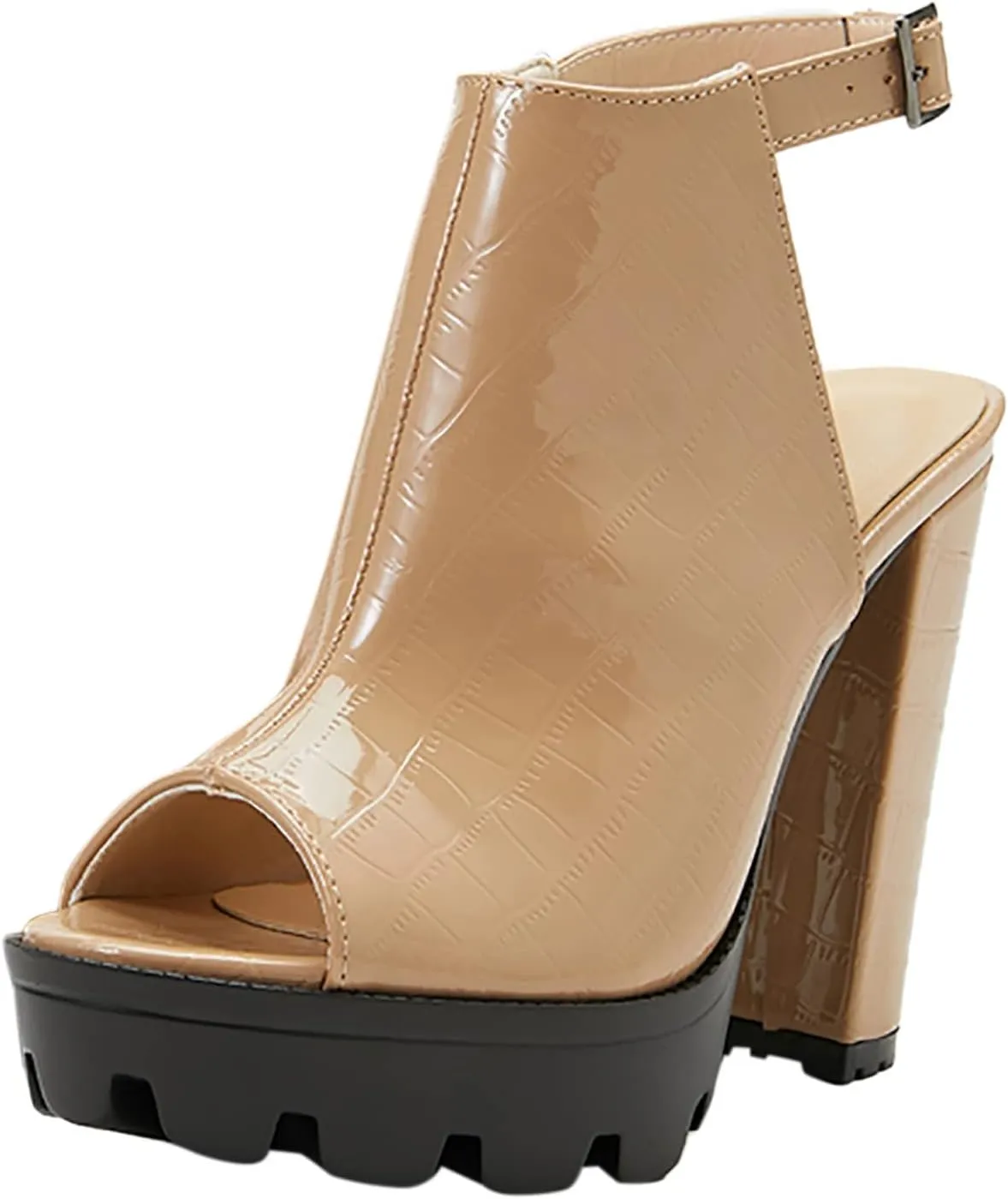 ZBYY Womens Peep Toe Heel Sandal,Buckle Strap Chunky Platform High Heel Dress Sandals Ankle Strap Party Dress Booties