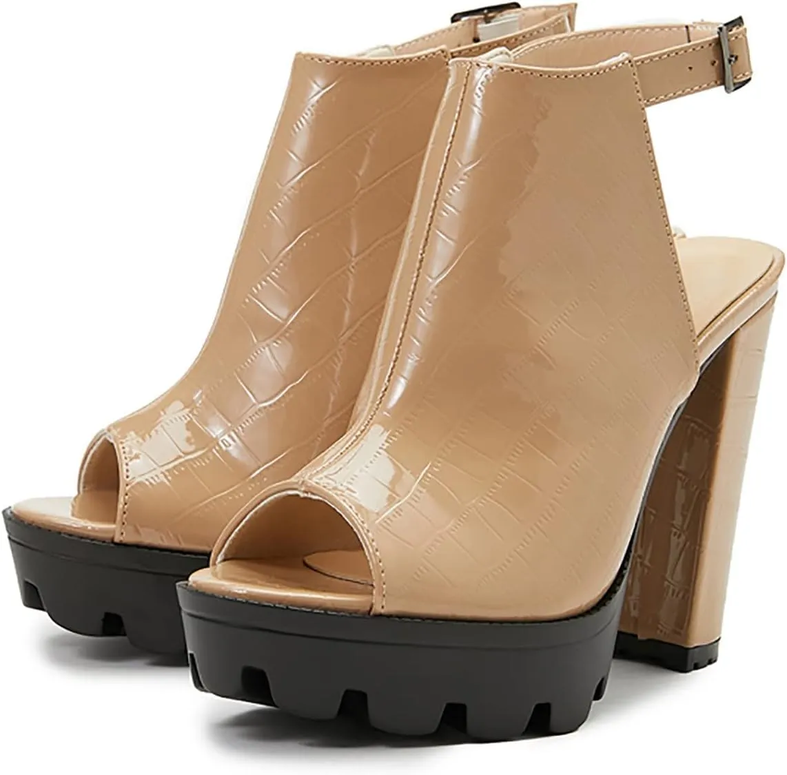 ZBYY Womens Peep Toe Heel Sandal,Buckle Strap Chunky Platform High Heel Dress Sandals Ankle Strap Party Dress Booties