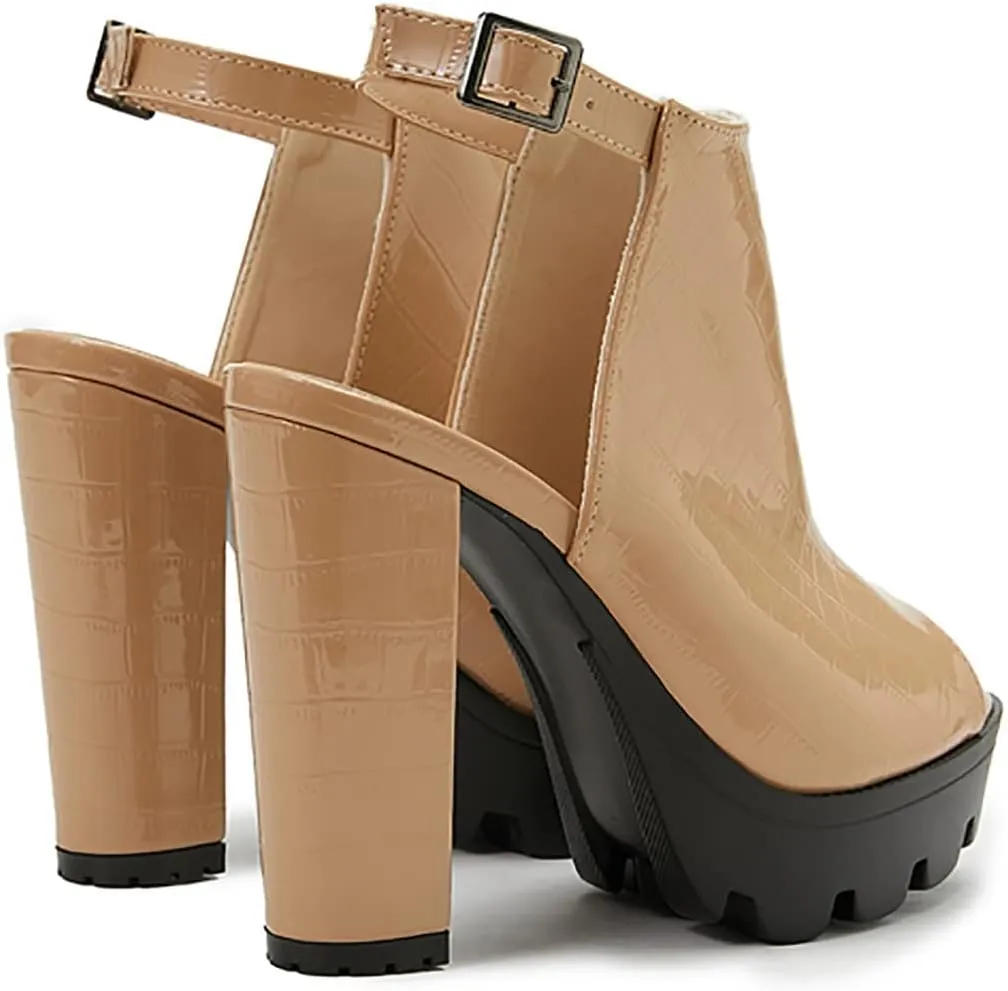 ZBYY Womens Peep Toe Heel Sandal,Buckle Strap Chunky Platform High Heel Dress Sandals Ankle Strap Party Dress Booties